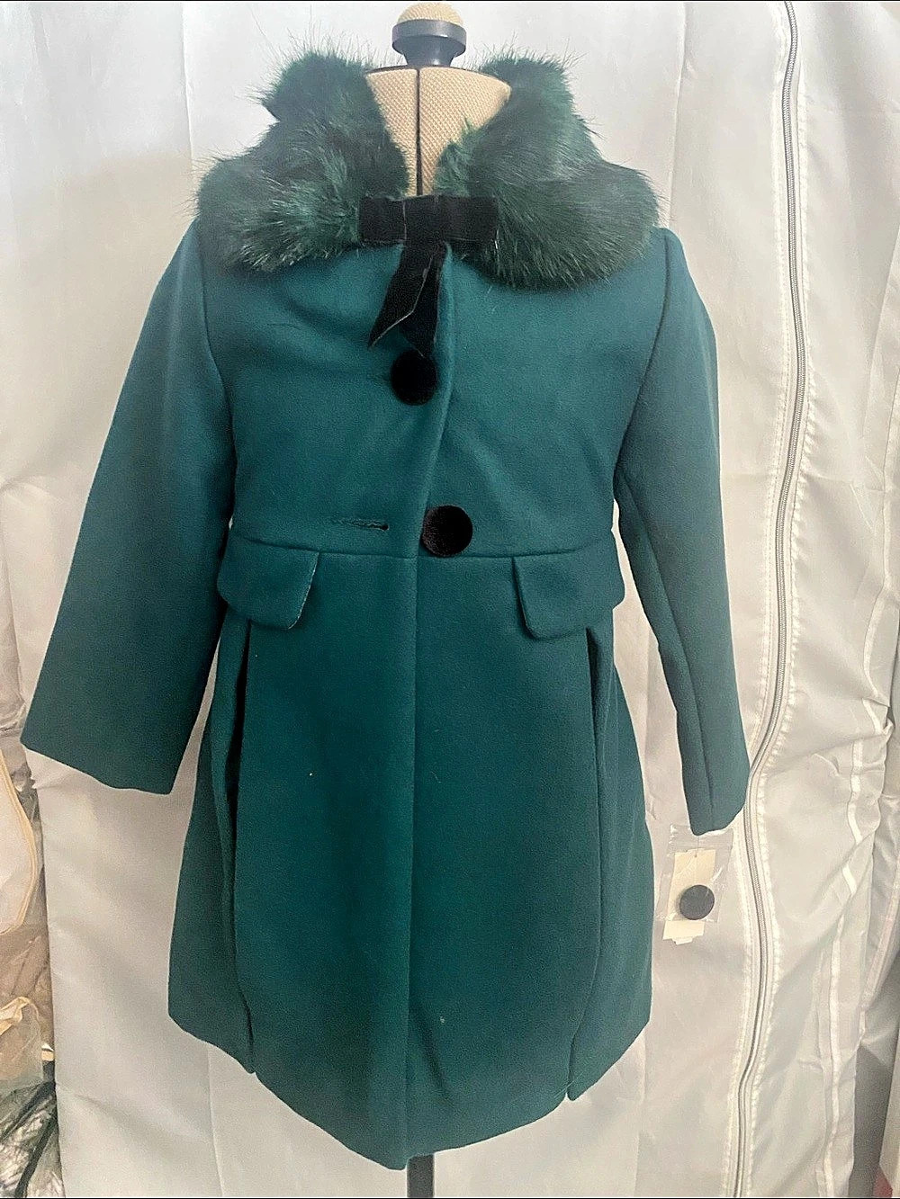 Botanical Girl Green Faux-Fur Collar Coat Size 4/5 NWT